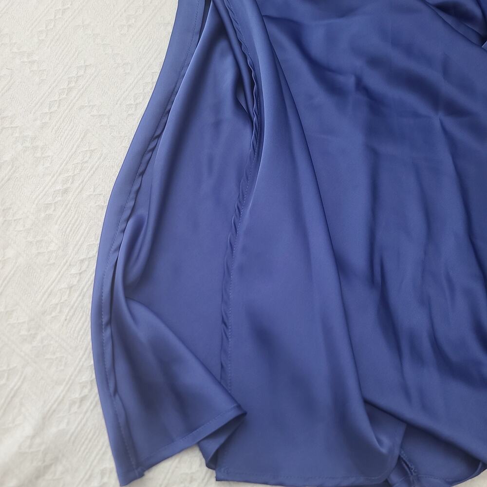 Lulus elegant classic mock neck satin sleeveless maxi dress blue Size Large - Picture 9 of 13